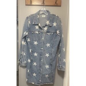 Blue Buttercup Denim Star Jacket/Dress Snap Up Four Pocket Size Large